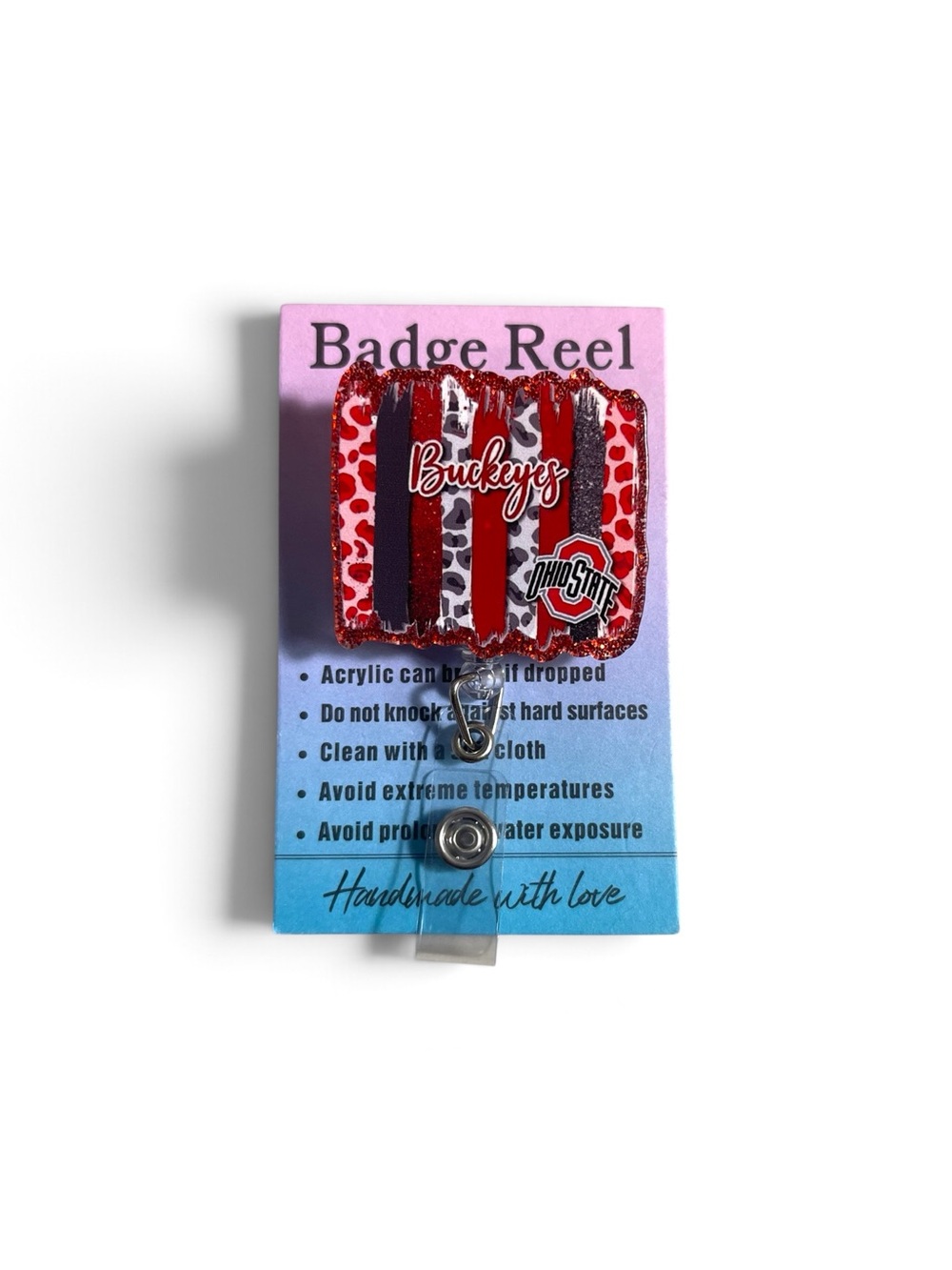 Ohio State Buckeyes Red Glitter Badge Reel